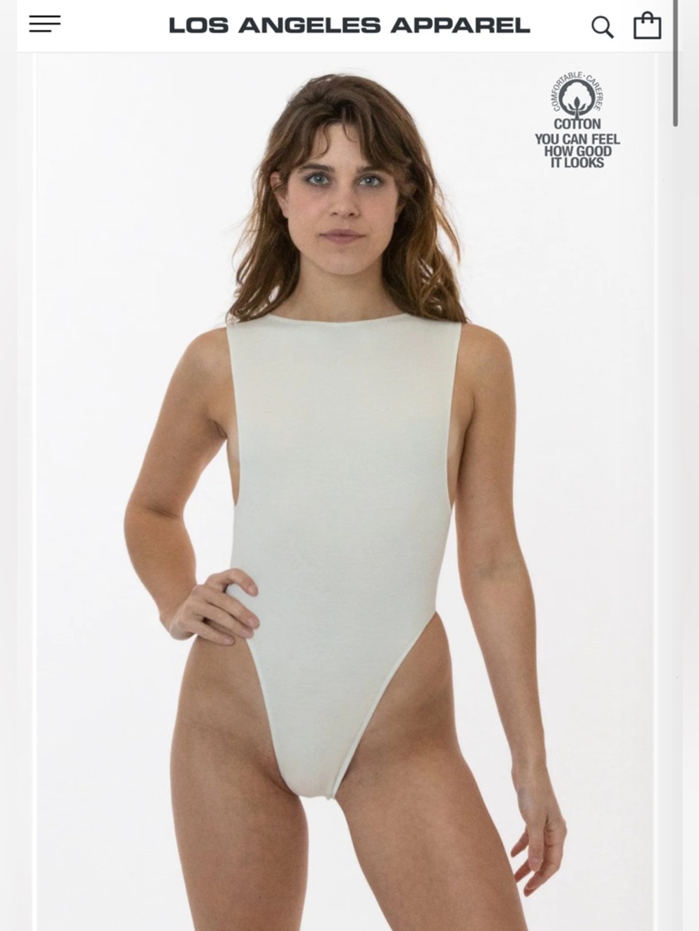 Los Angeles Apparel GARMENT DYE BOATNECK DANCE BODYSUIT in Cream